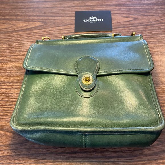 1994 Vintage Coach Bottle Green Leather 9927 Willis Crossbody Handbag - Picture 1 of 12